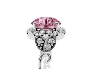 Round Halo Engagement Ring Setting for a Fancy Pink Lab-Grown Diamond | Leaf Shoulders | Platinum