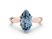 Fancy Blue Marquise Cut Diamond Solitaire Twisted Band Ring Set in Rose gold with Accent Stones and Prong Setting
