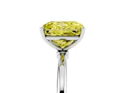 Fancy Yellow Radiant Cut Diamond Solitaire Engagement Ring Set in Silver with Thin Band and Prong Setting