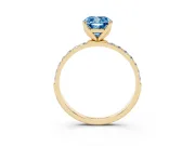 Cushion Cut Pave Solitaire Engagement Ring Setting for a Fancy Blue Lab-Grown Diamond | Slim Band | Yellow Gold