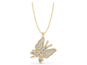 Round Lab-Grown Diamond Pavé Butterfly Pendant Necklace | Stone-Set Body | Yellow Gold
