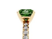 Fancy Green Princess Cut Diamond Solitaire Pavé Engagement Ring Set in Yellow gold with Round Band and Prong Setting