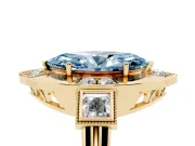 Fancy Blue Marquise Cut Diamond Milgrain Halo Ring Set in Yellow gold with Split Shank