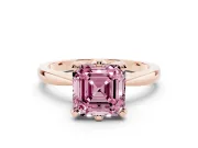 Fancy Pink Asscher Cut Diamond Solitaire Engagement Ring Set in Rose gold with Slim Tapered Solitaire Band