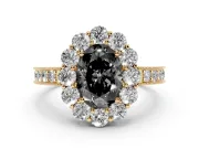 Oval Vintage Halo Engagement Ring Setting for a Black Center | Milgrain Channel Band | Yellow Gold