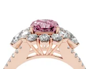 Fancy Pink Radiant Cut Diamond Halo Split Shank Engagement Ring Set in Rose gold with Prong-Held Center Stone