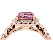 Cushion Cut Leaf Halo Engagement Ring Setting for a Fancy Pink Lab-Grown Diamond | Bezel Accents | Rose Gold