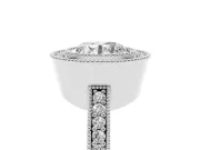 Round Cut Diamond Halo Engagement Ring Set in White gold with Pavé Band and Round Halo Stones