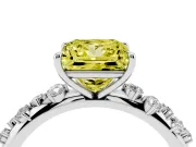 Fancy Yellow Princess Cut Diamond Cluster Solitaire Ring Set in Silver with Prong Setting