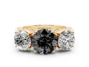 Round Three Stone Engagement Ring Setting for a Black Center | Beaded Shoulders | Yellow Gold