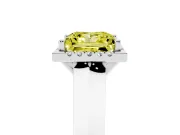 Fancy Yellow Princess Cut Diamond Halo Ring Set in Platinum with Cathedral Band and Prong Setting