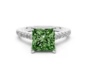 Princess Cut Hidden Halo Engagement Ring Setting for a Fancy Green Lab-Grown Diamond | Claw Prongs | Sterling Silver