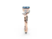 Fancy Blue Emerald Cut Diamond Floral Vine Solitaire Engagement Ring Set in Rose gold with Marquise Leaves
