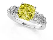 Fancy Yellow Cushion Cut Diamond Cluster Engagement Ring Set in Silver with Pavé Band and Prong Setting