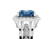 Asscher Cut Halo Engagement Ring Setting for a Fancy Blue Lab-Grown Diamond | Channel-Set Split Shank | Sterling Silver