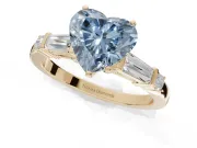 Heart-Shaped Tapered Baguette Engagement Ring Setting for a Fancy Blue Lab-Grown Diamond | Bar Set Sides | Yellow Gold