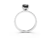 Fancy Black Radiant Cut Diamond Solitaire Ring Set in White gold with Round Pavé Band and Prong Setting