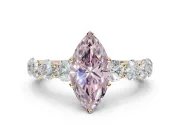 Marquise Side Stone Engagement Ring Setting for a Fancy Pink Lab-Grown Diamond | Scalloped Prong Accents | Yellow Gold