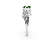 Fancy Green Pear Cut Diamond Solitaire Ring Set in Silver with Layered Twist Pavé Band
