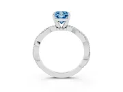 Fancy Blue Cushion Cut Diamond Solitaire Ring Set in White gold with Twisted Band and Bead Prong Setting