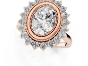 Oval Vintage Milgrain Bezel Halo Engagement Ring Setting | Sunburst Halo | Rose Gold