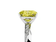 Fancy Yellow Radiant Cut Diamond Engagement Ring Set in Silver with Side Stone Accents and Prong Setting