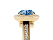 Round Rimmed Halo Engagement Ring Setting for a Fancy Blue Lab-Grown Diamond | Yellow Gold
