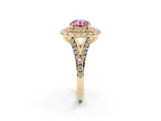 Round Halo Split Shank Engagement Ring Setting for a Fancy Pink Lab-Grown Diamond | Pavé Strands | Yellow Gold