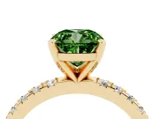 Fancy Green Cushion Cut Diamond Pavé Band Solitaire Set in Yellow gold with Prong Setting