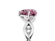 Fancy Pink Heart Cut Diamond Twist Band Solitaire Ring Set in White gold with Leaf Prong Setting and Accent Stones