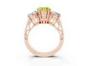 Heart-Shaped Three Stone Engagement Ring Setting for a Fancy Yellow Lab-Grown Diamond | Beaded Shoulders | Rose Gold