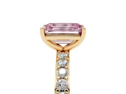 Emerald Cut Pavé Solitaire Engagement Ring Setting for a Fancy Pink Lab-Grown Diamond | Single Row Band | Yellow Gold