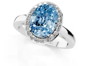 Fancy Blue Oval Cut Diamond Halo Ring Set in Silver with Solitaire Band and Prong Setting