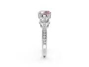 Round Three Stone Engagement Ring Setting for a Fancy Pink Lab-Grown Diamond | Tapered Pave Band | Platinum