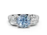 Round Three Stone Engagement Ring Setting for a Fancy Blue Lab-Grown Diamond | Tapered Pave Band | Sterling Silver