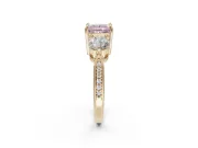 Princess Cut Three Stone Engagement Ring Setting for a Fancy Pink Lab-Grown Diamond | Tapered Pave Band | Yellow Gold