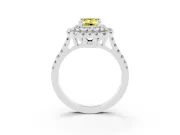 Fancy Yellow Emerald Cut Diamond Double Halo Statement Ring Set in Silver with Pavé Band