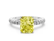 Radiant Cut Pave Solitaire Engagement Ring Setting for a Fancy Yellow Lab-Grown Diamond | Shared Prong Band | White Gold