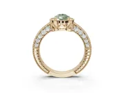 Pear-Shaped Milgrain Halo Engagement Ring Setting for a Fancy Green Lab-Grown Diamond | Wide Pavé Band | Yellow Gold