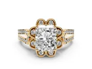 Radiant Cut Petal Frame Floral Halo Engagement Ring Setting | Pavé Split Shank | Yellow Gold