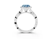 Fancy Blue Heart Cut Diamond Halo Twisted Band Ring Set in White gold with Prong Setting