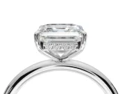 Asscher Cut Hidden Halo Engagement Ring Setting | Thin Plain Band | Sterling Silver
