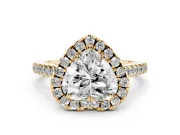 Heart-Shaped Raised Halo Engagement Ring Setting | Pave Band | Yellow Gold