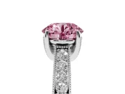 Round Vintage Hidden Halo Engagement Ring Setting for a Fancy Pink Lab-Grown Diamond | Milgrain Pave Band | Platinum