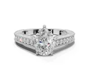 Pear-Shaped Vintage Engraved Pavé Engagement Ring Setting | Milgrain Edges | White Gold