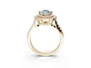 Fancy Blue Marquise Lab-Grown Diamond Double Halo Statement Ring Set in Yellow Gold with Pavé Band