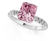 Radiant Cut Pave Solitaire Engagement Ring Setting for a Fancy Pink Lab-Grown Diamond | Shared Prong Band | Platinum