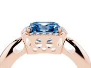 Fancy Blue Asscher Cut Diamond Halo Engagement Ring Set in Rose gold with Plain Split Shank and Prong Setting