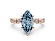 Fancy Blue Marquise Cut Diamond Solitaire Engagement Ring Set in Rose gold with Milgrain Bezel Accent Band