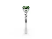 Fancy Green Round Cut Diamond Solitaire Vine Band Ring Set in Silver with Round Accents and Prong Setting